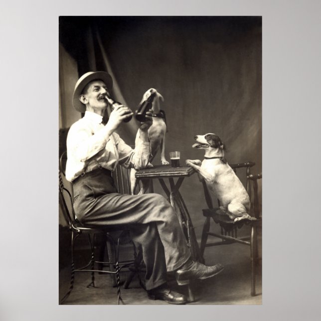Poster Chiens buvant de bière 1905 (Devant)