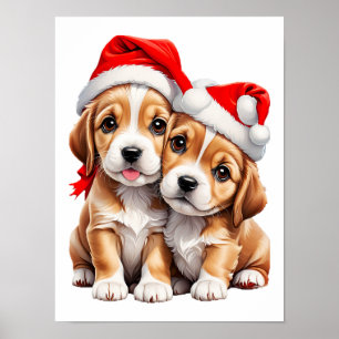 Poster Chiens chiots de Noël