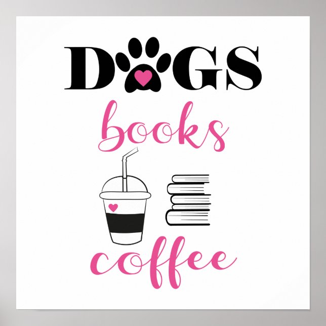 Poster Chiens Cute Livres Café Typographie moderne (Devant)