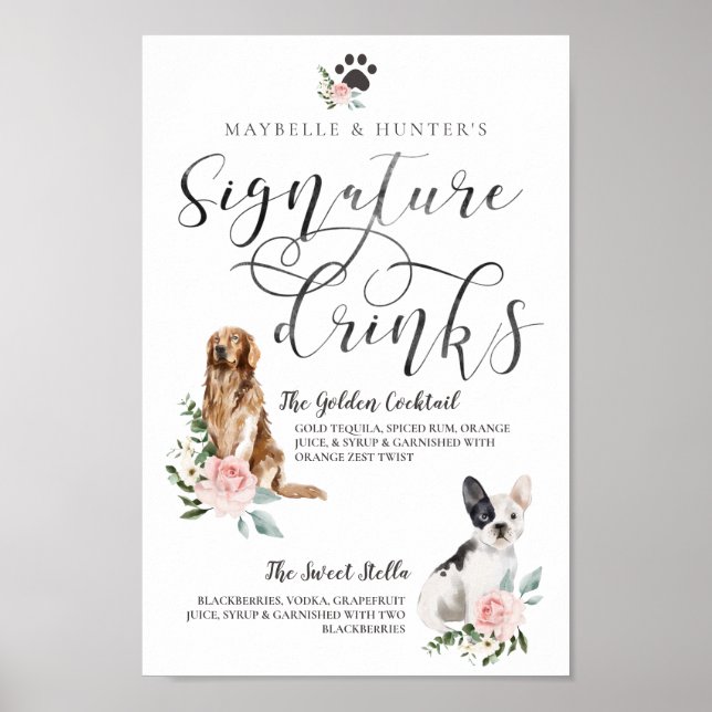 Poster Chiens d'aquarelle mignonne Boissons Signature Cou (Devant)