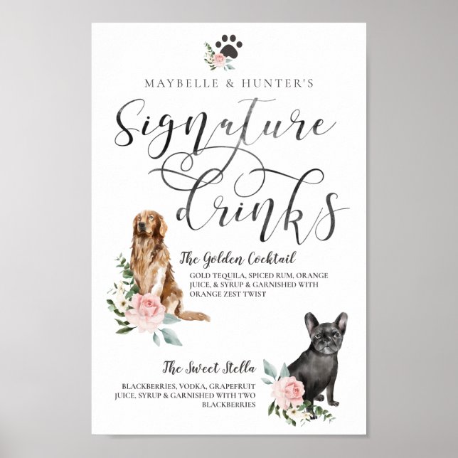 Poster Chiens d'aquarelle mignonne Boissons Signature Cou (Devant)