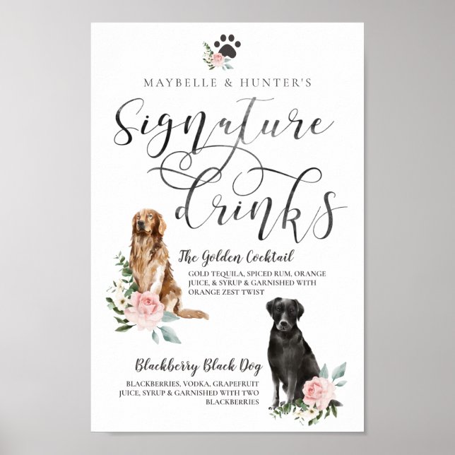 Poster Chiens d'aquarelle mignonne Boissons Signature Cou (Devant)