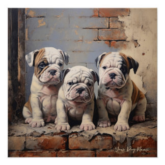 Poster Chiens de chiot Bulldog conviviaux 003 - Raimon Pa