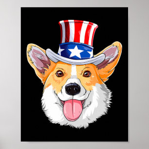 Poster Chiens de compagnie Corgi 4 juillet Drapeau Améric