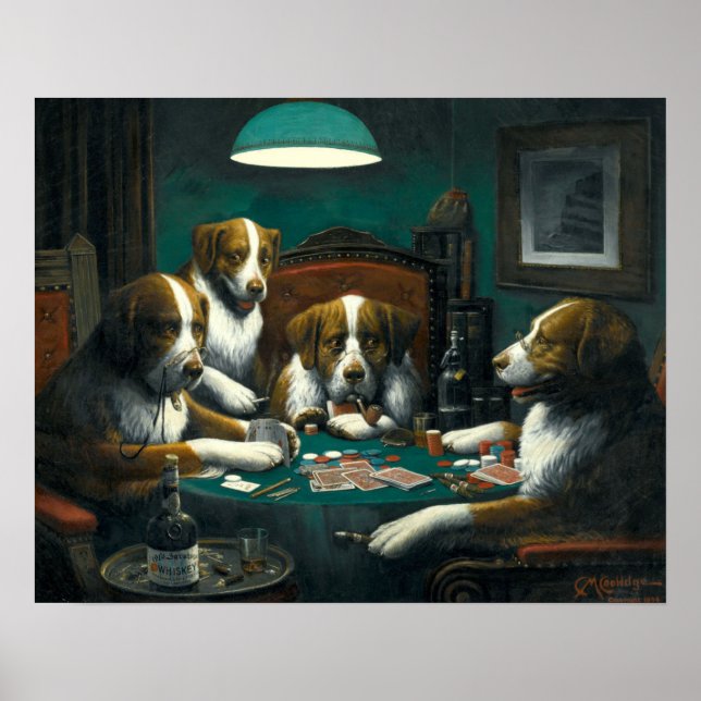 Poster Chiens de l'époque victorienne jouant au poker par (Devant)