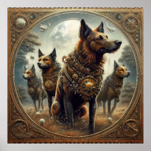 Poster Chiens De Steampunk À La Chasse