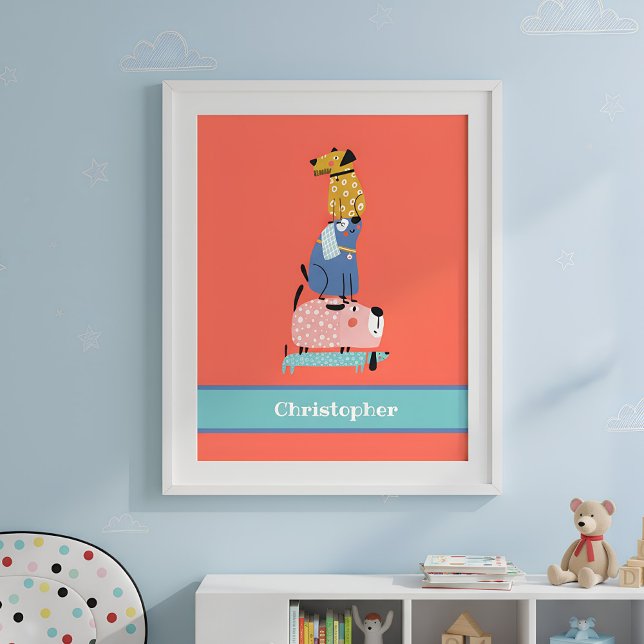 Poster Chiens drôles avec nom enfants (funny dogs kidsroom poster)