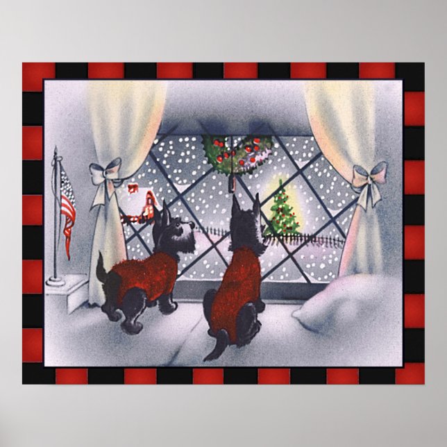 Poster Chiens écossais patriotiques de Noël sur chèques (Devant)