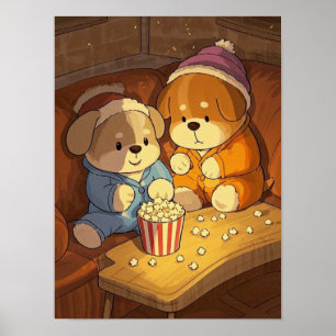 Poster Chiens en caricature chiots avec popcorn