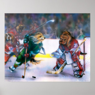 Poster Chiens jouant à l'affiche de hockey