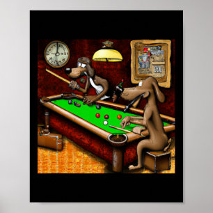 Poster Chiens Jouant Au Billard