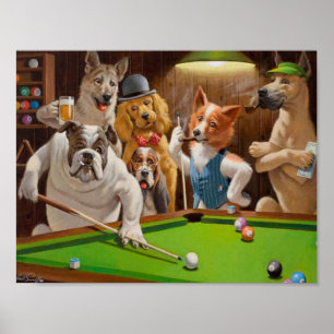 Poster Chiens jouant au billard de piscine par Cassius Ma