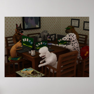 Poster Chiens jouant au poker en ligne