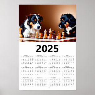 Poster Chiens jouant aux échecs 2025 Calendrier