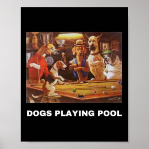 Poster Chiens Jouer Pool Art Travail Chiots Snooker Poche