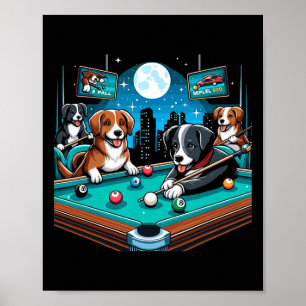 Poster Chiens Jouer Table Billard Billard 8 Ball