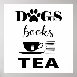 Poster Chiens mignons Livres Thé chaud Typographie modern
