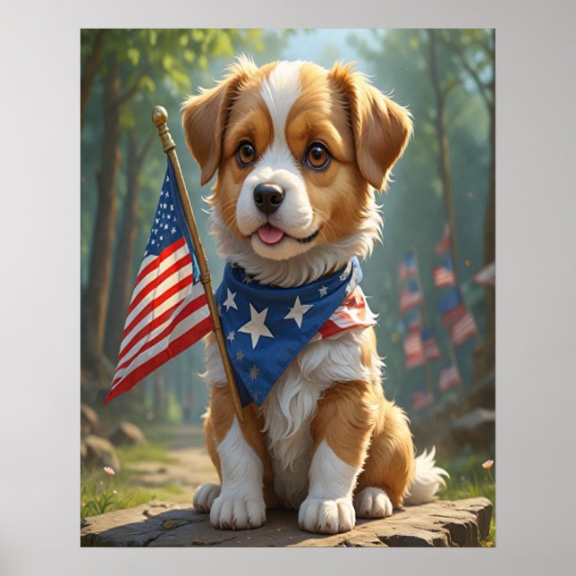 Poster Chiens mignons quatrième juillet (Devant)
