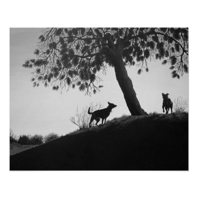 Poster chiens pittoresques noirs et blancs dans l'art pay (Devant)