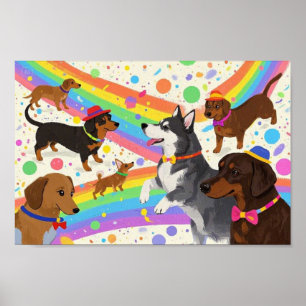Poster Chiens sympas avec arc-en-ciel