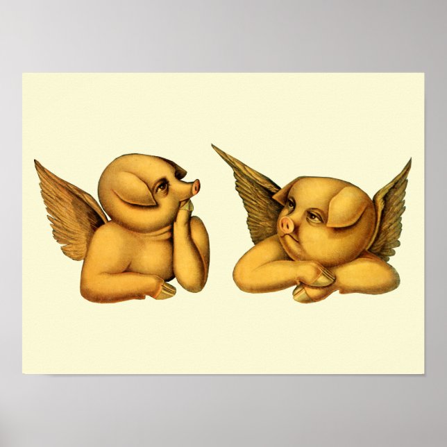 Poster Chiens Volants Avec Ailes Imaginaires Animaux Art (Devant)