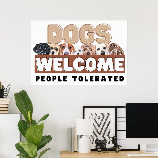 Poster Chiens Whimsical Bienvenue Personnes Tolérées Impr (Bureau à domicile)