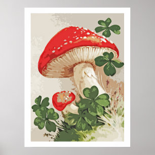 Poster Chiffre Lucky du champignon de la forêt vintage