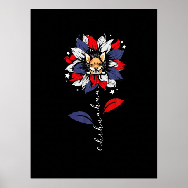 Poster Chihuahua 4 juillet Tournesol patriotique (Devant)