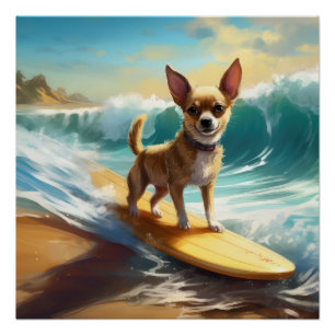 Poster Chihuahua Beach Surf Peinture