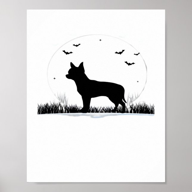 Poster Chihuahua Chien - Halloween Moon Silhouette Classi (Devant)