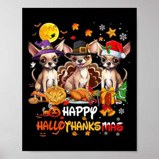 Poster Chihuahua Chien Joyeux Halloween Thanksgiving Joye (Devant)