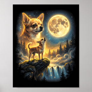 Poster Chihuahua Chien Nuit au Clair de Lune Art Chihuahu
