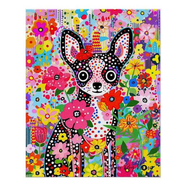 Poster Chihuahua Chig and Flowers 001 - Bijou sur mesure (Devant)