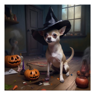 Poster Chihuahua Citrouilles Halloween effrayant