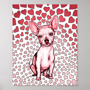 Poster Chihuahua Coeurs roses Saint Valentin