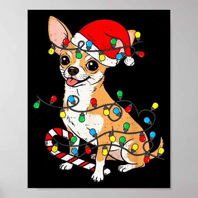 Poster Chihuahua Dog Christmas Lights Santa Xmas Pet Dog  (Devant)