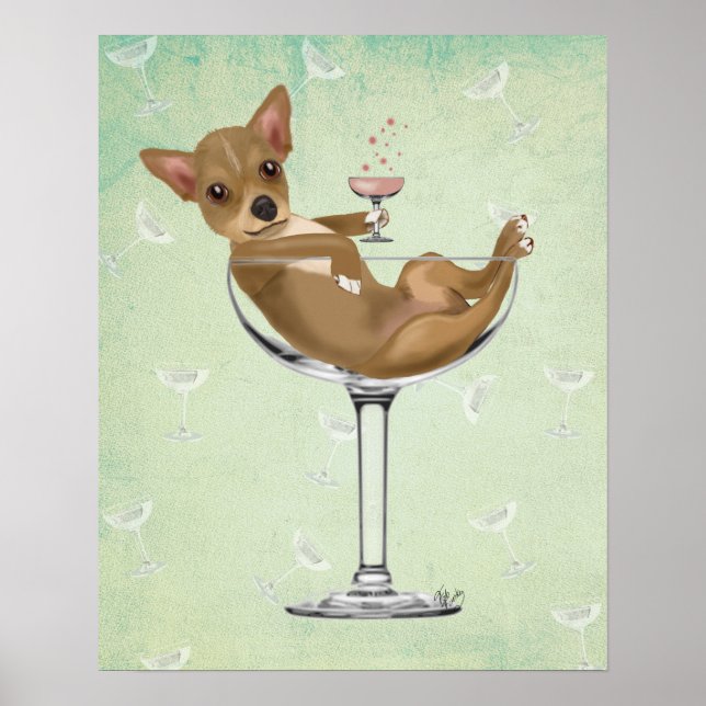Poster Chihuahua en verre de cocktail (Devant)