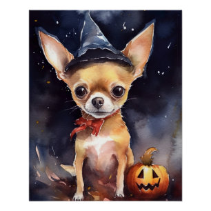 Poster Chihuahua Halloween avec citrouilles effrayant