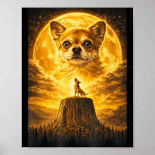 Poster Chihuahua hurlant à la Lune Vintage Chien drôle