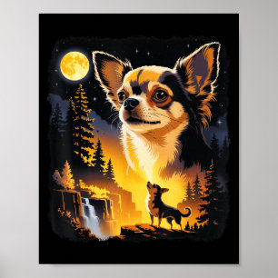 Poster Chihuahua hurlant à la Lune Vintage drôle de Chihu
