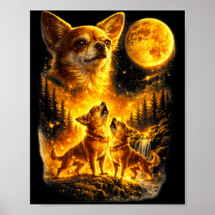 Poster Chihuahua hurlant à la lune vintage drôle trois