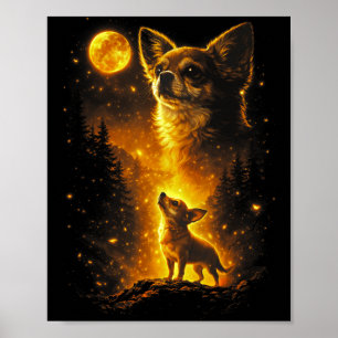Poster Chihuahua hurlant à la lune vintage rétro 90s