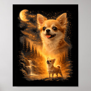 Poster Chihuahua hurle à la lune vintage 90s drôle de pe