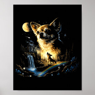 Poster Chihuahua Hurleur à la Lune Vintage Drôle de Chihu