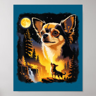 Poster Chihuahua mignon hurle Lune Vintage Drôle