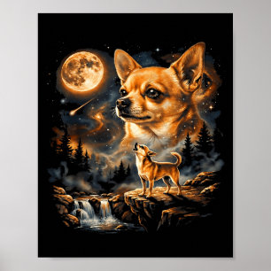Poster Chihuahua Mignon Hurlement Lune Vintage Drôle