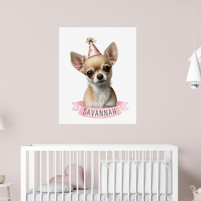 Poster Chihuahua mignon rose fantaisie avec conception de (Pépinière 2)