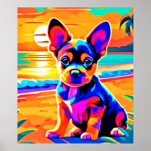 Poster Chihuahua Puppy coloré sur Sunset Beach