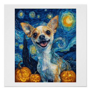 Poster chihuahua souriant nuit étoilée par Van Gogh fin