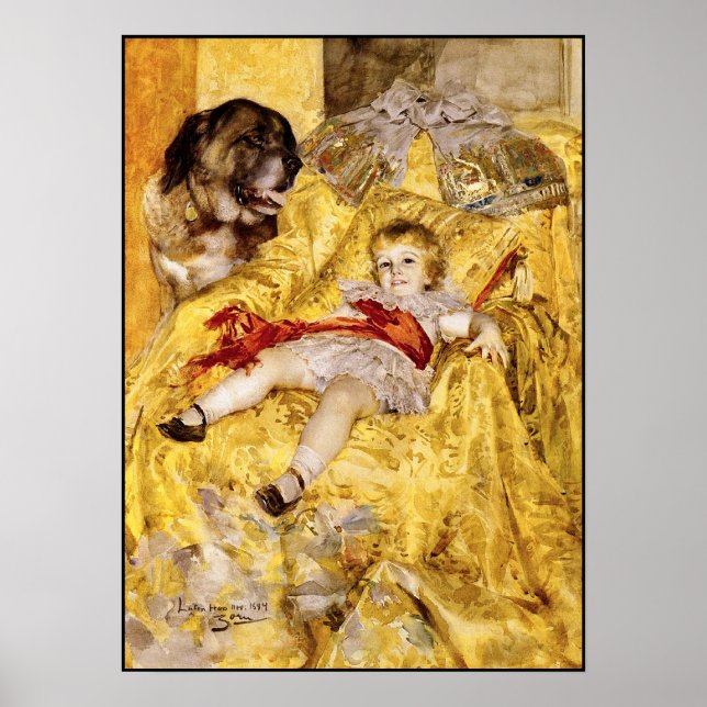 Poster: Child & Saint Bernard: Art by Anders Zorn Poster (Front)